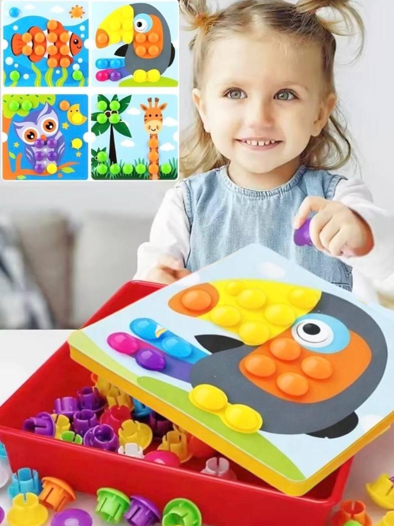 Розвиваюча гра мозаїка Попугай, 12 картирнок та 46 великих фішок, подарунок для дівчинки, для хлопчика, фото 1
