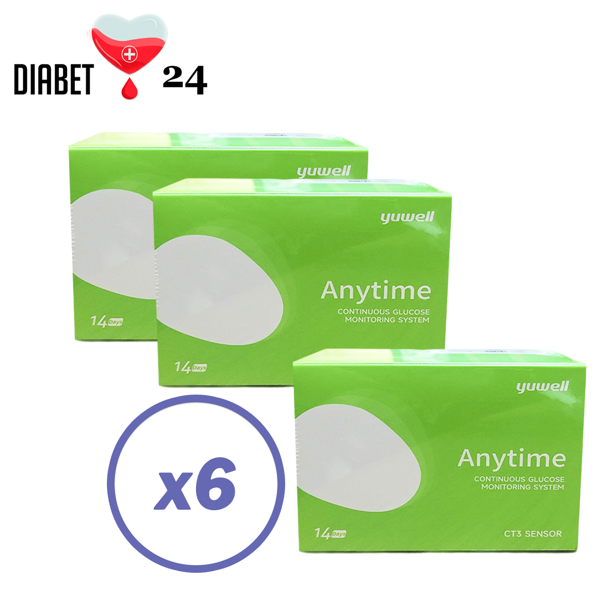 Сенсор для системи безперервного моніторингу глюкози CGM Yuwell CT 3, 6 пак., фото 1