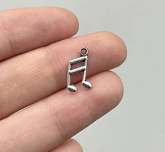 Підвіски на браслет "Музична нота" / Упаковка - 10 шт / 14*7 мм / Срібна #22
