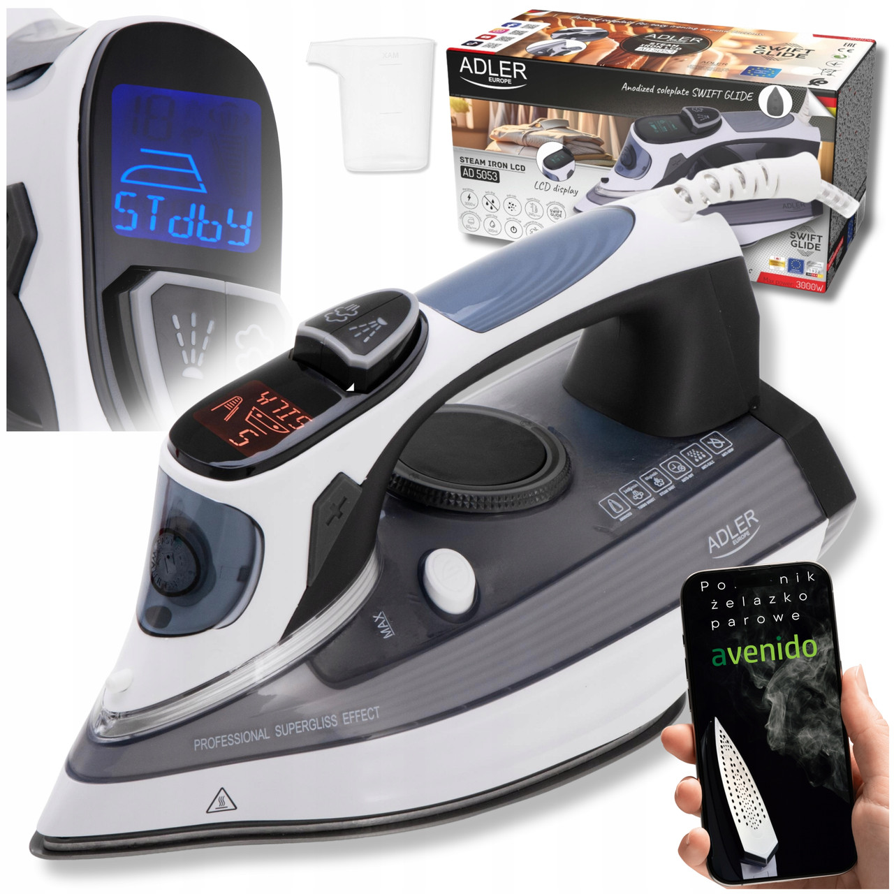 Парова праска Adler AD 5053 — 3000 Вт, паровий насос, керамічна підошва, вертикальне відпарювання, фото 1