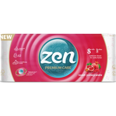 Туалетний папір Zen Premium Care Sweet Pomegranate 3 шари 8 рулонів (5944582100046), фото 1