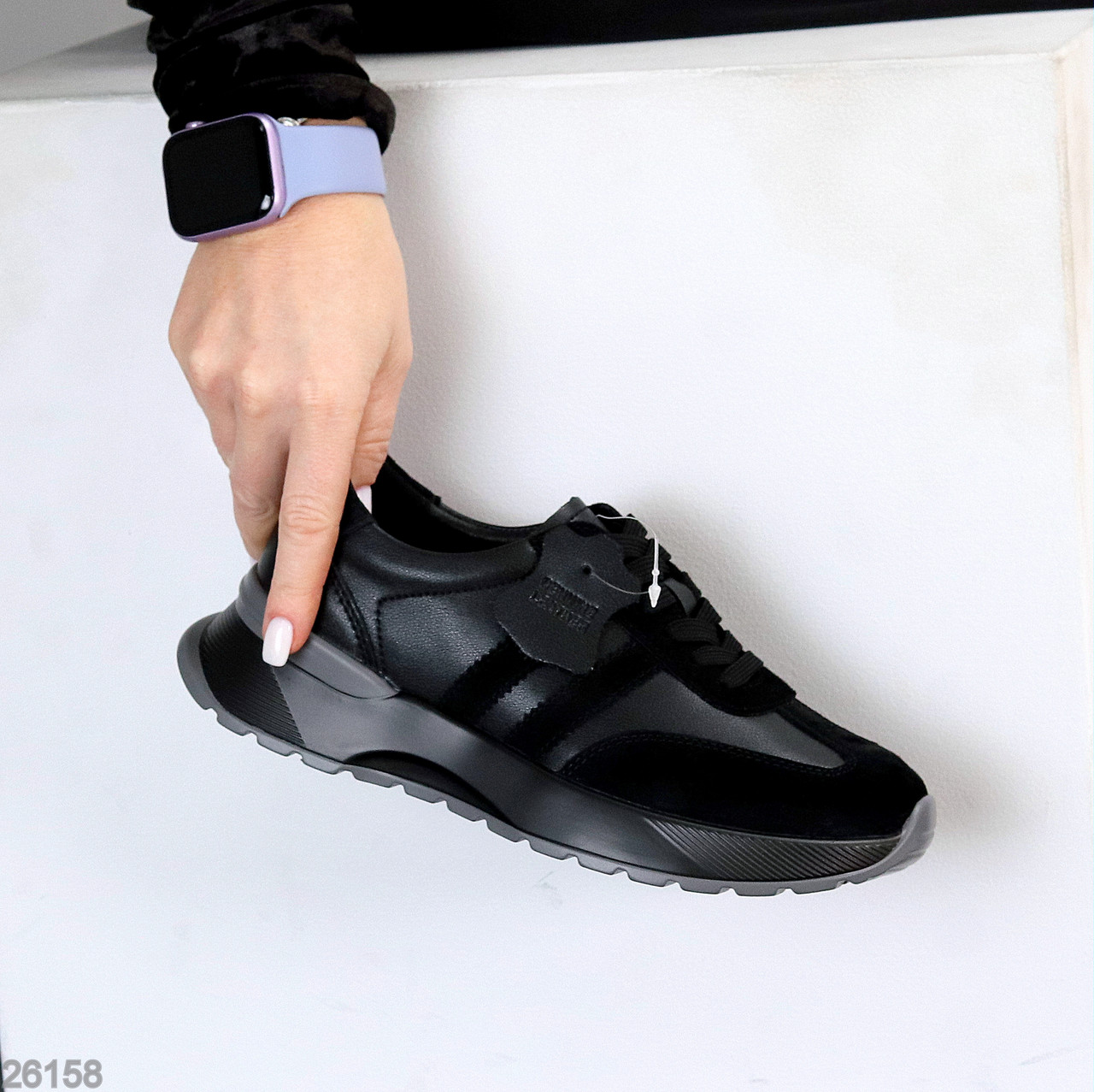 Універсальні чорні кросівки натуральна шкіра + замша, фото 1