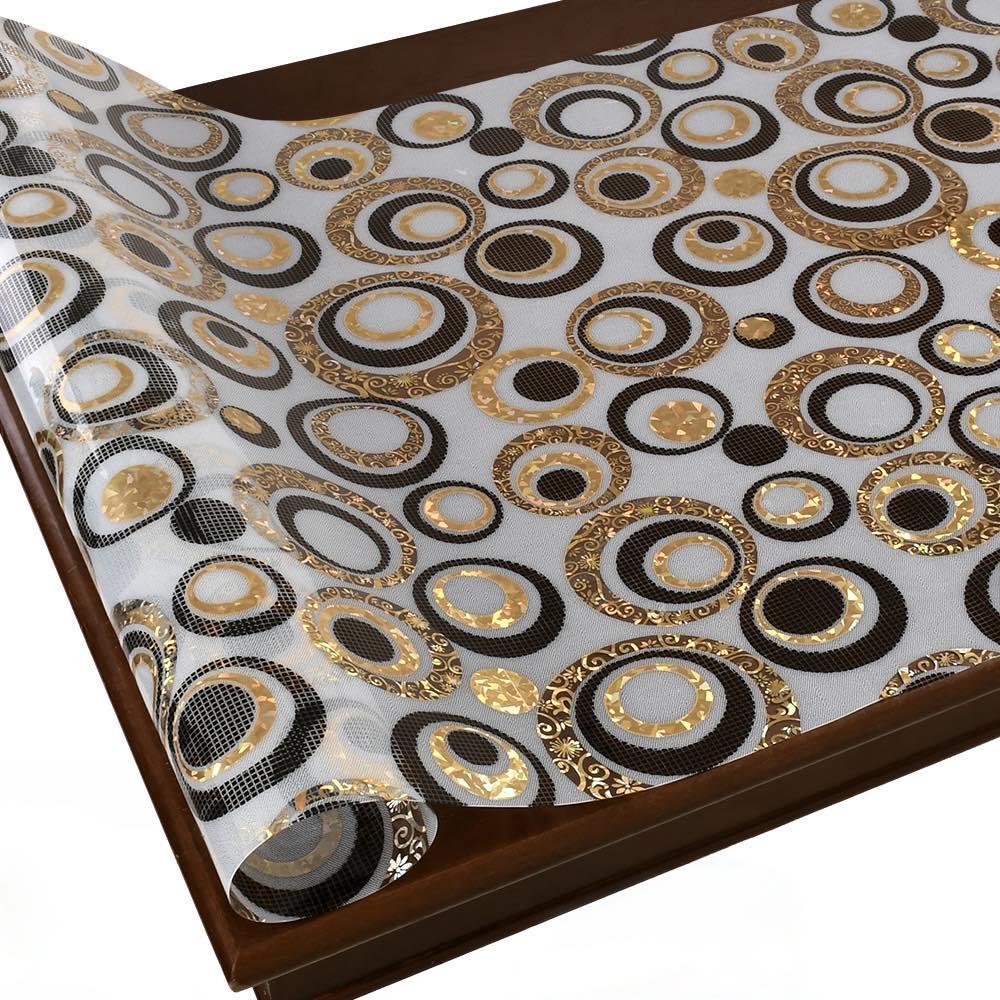 Прозоре М'яке скло з лазерним малюнком золотисті кола, 60 см, 600 мк