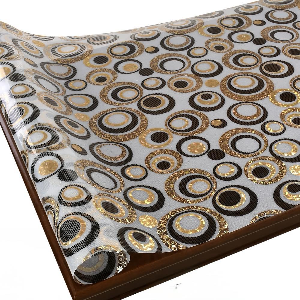 Прозоре М'яке скло з лазерним малюнком золотисті кола, 80 см, 600 мк