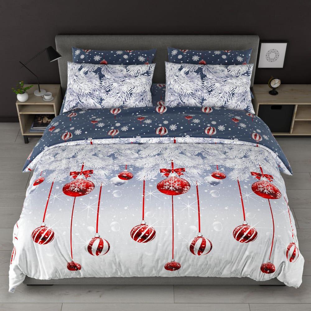 Постільна білизна бязь Новорічні іграшки синій, фото 1