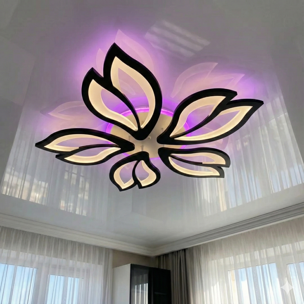 Світлодіодна люстра з підсвічуванням  Vatan Light 130W до 20 м² колір Чорний 1182/5BK 3col, фото 1