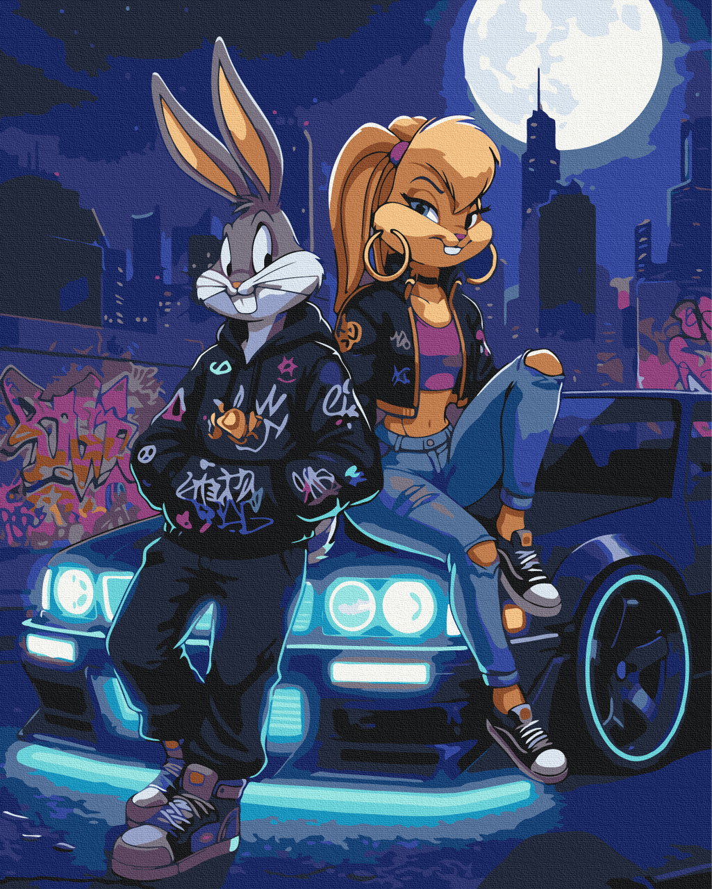 Картина за номерами 40×50 см Kontur. Баґс та Лола Банні. Ритм нічного урбану DSS1116, фото 1