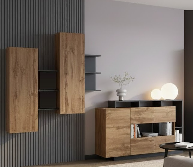 Стінка з комодом Каліста дуб аппалачі/антрацит 275см, фото 1