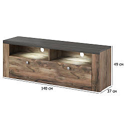 Підлогова тумба під телевізор Larona 140 см сатиновий горіх та тачвуд з полицями та відкидними дверцятами