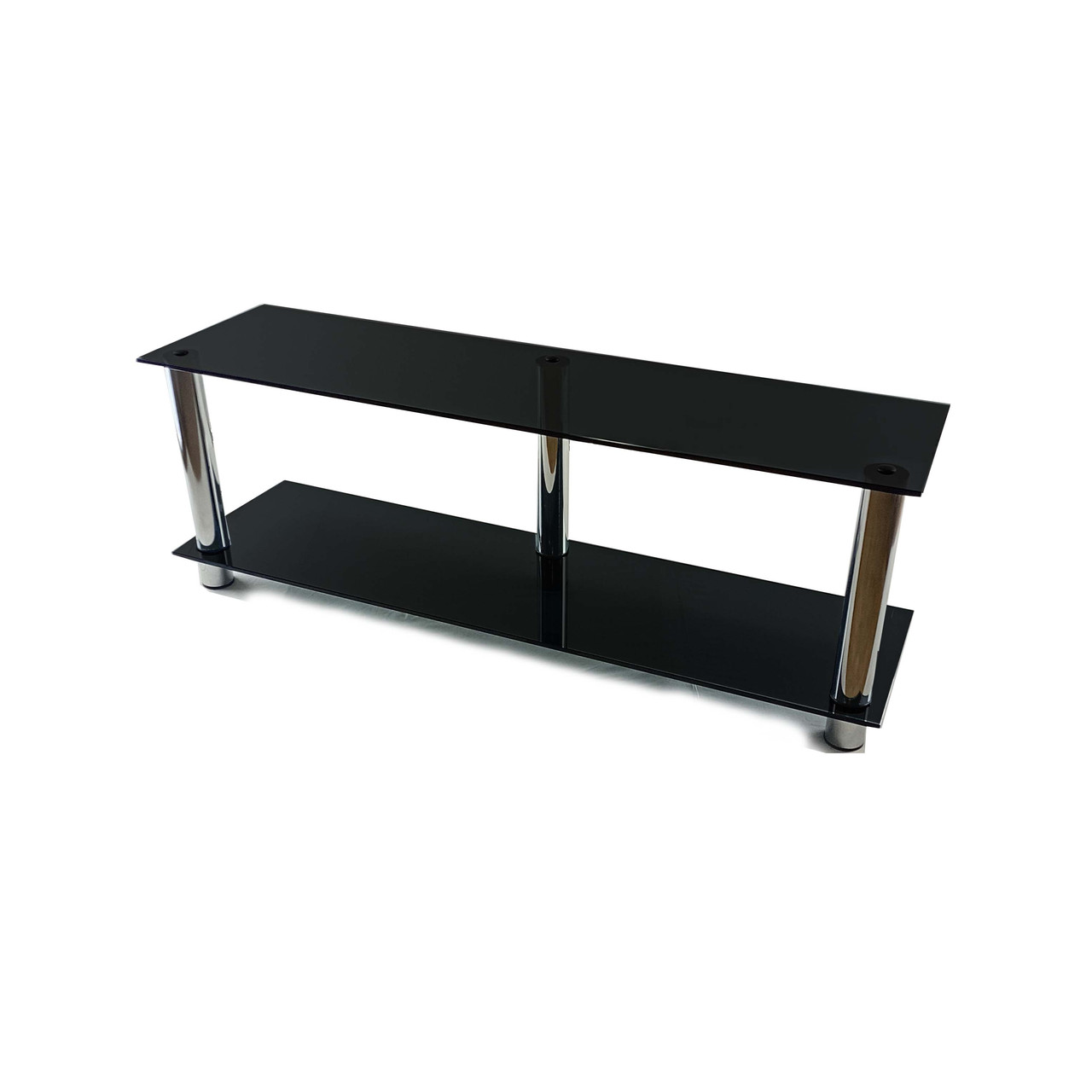 Оптіма 1100х295х378 Р chr опори хром. Скляна низька ТБ/АВ-тумба від Commus