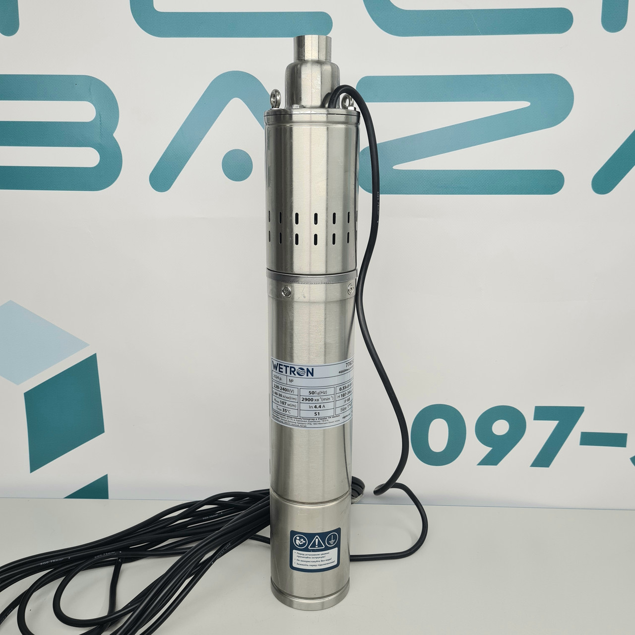 Насос шнековий 0.5 кВт H 107(34)м Q 40(30)л/хв Ø96мм 10м кабелю WETRON (4QGDMw1.8-50-0.5) (778232)