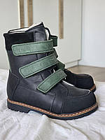 Дитячі високі зимові шкіряні ортопедичні черевики на липучках, фото 2