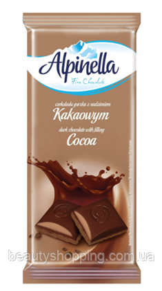 Alpinella Cocoa альпінела чорний шоколад з начинкою какао 90 г Польща