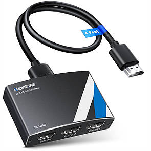 Hdmi спліттер 1 на 3 підтримка 4к 30гц 1080р 3d dts dolby truehd алюміній кабель hdmi 2 0 для телевізорів моніторів