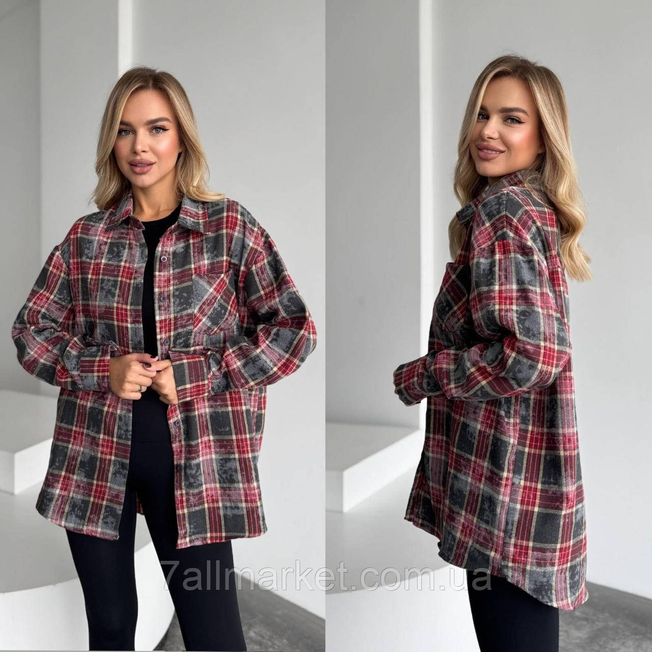 Сорочка жіноча фланель у карту варенка оверсайз розмір 40-50 (16 кв.) "MUSA" недорого від прямого постачальника