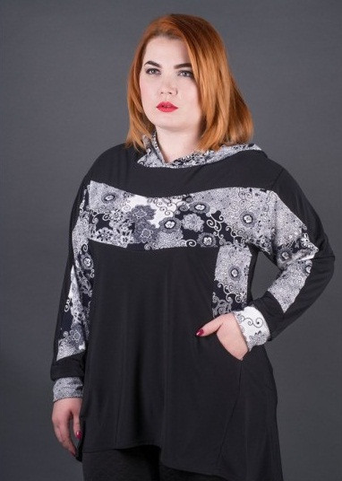 Туника женская большого размера с капюшоном купить недорого в Украине