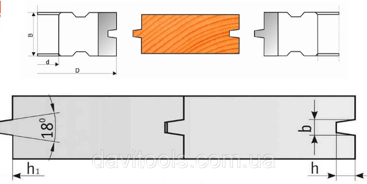 Комплект фрез для виготовлення європаркету Vatzo D160 d40 h30 z4 шип трапеція к-т 2 фрези  R6M5, фото 1