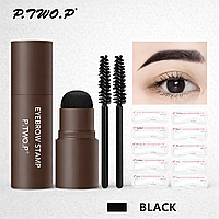 Пудра для моделювання брів зі штампом та трафаретами P.TWO.P Black, 1.8 г