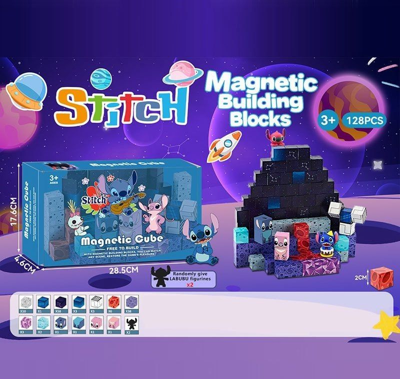 Дитячий ігровий магнітний конструктор BZ 95-7 B на 128 деталей Стіч, фото 1