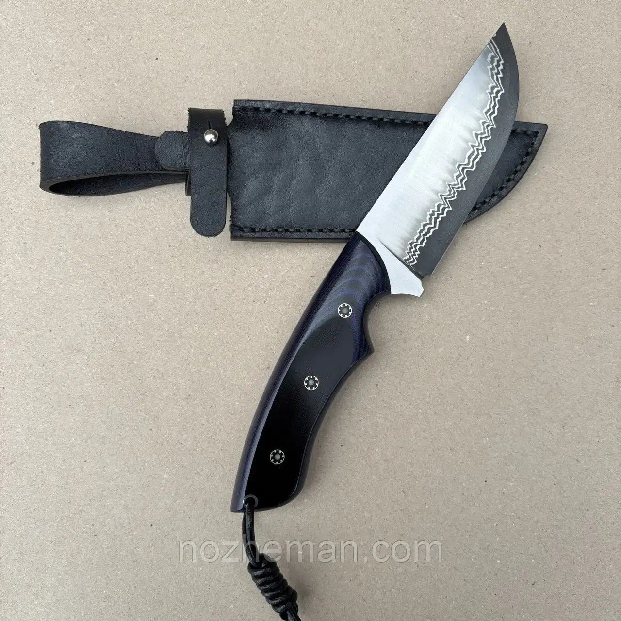 Ніж ручної роботи для полювання і риболовлі Урус з ламінату Х12МФ/61 HRC, плюс шкіряний чохол у комплекті, фото 1