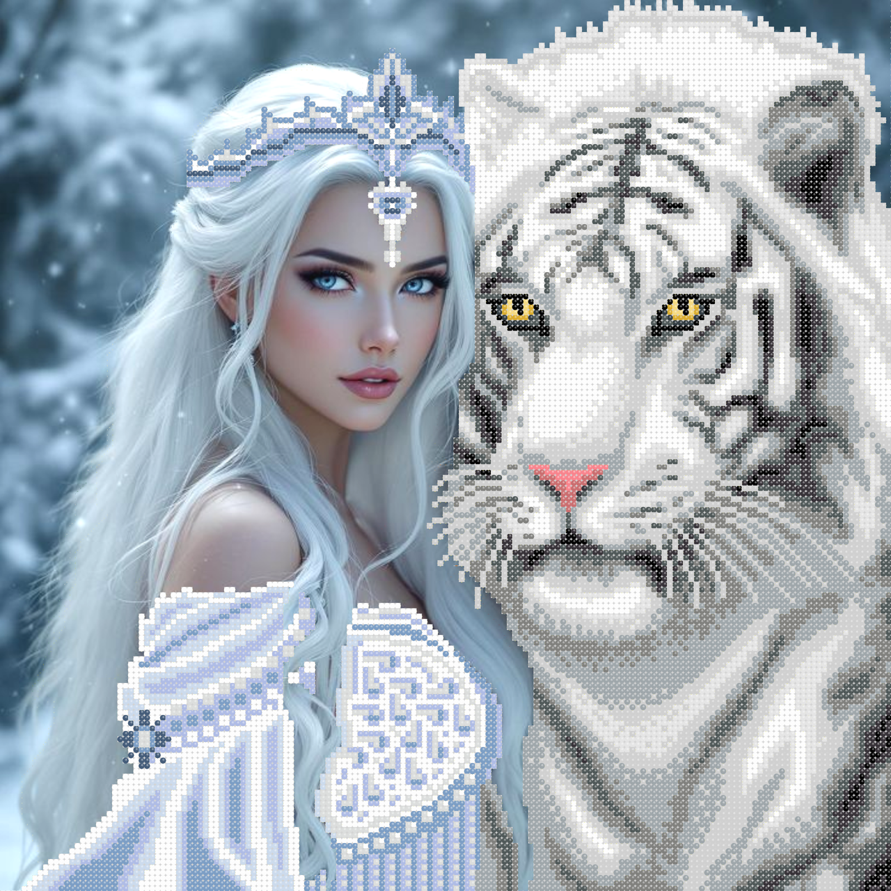 Схема для вишивки бісером ,, Зимова Королева і Білий Тигр,,, фото 1