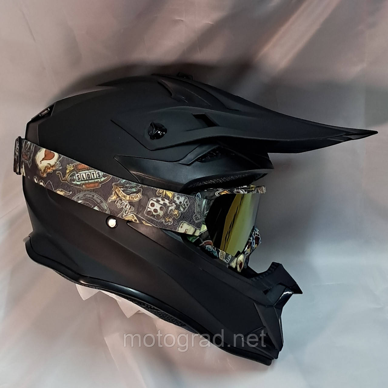 Мото шлем Эндуро Virtue Black recing с очками в комплекте, фото 1