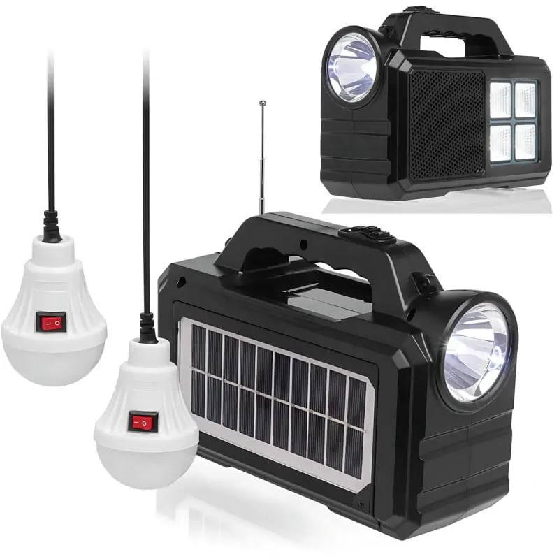 Туристичний ручний ліхтар GD-8077FM на сонячній батареї з PowerBank 4000мАч та радіо, блютуз