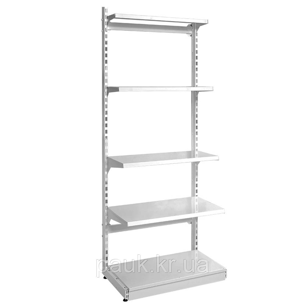 Пристінний стелаж зі стяжками 2100х750 мм, приставний стелаж Рістел, білий торговий стелаж, стелаж для взуття, стелаж для іграшок, фото 1