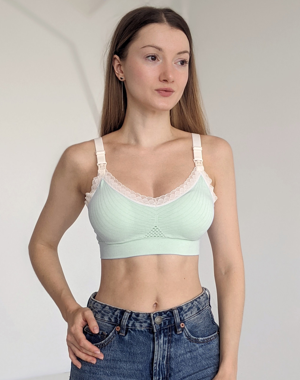 Топ для годування (зелений з мереживом), фото 1