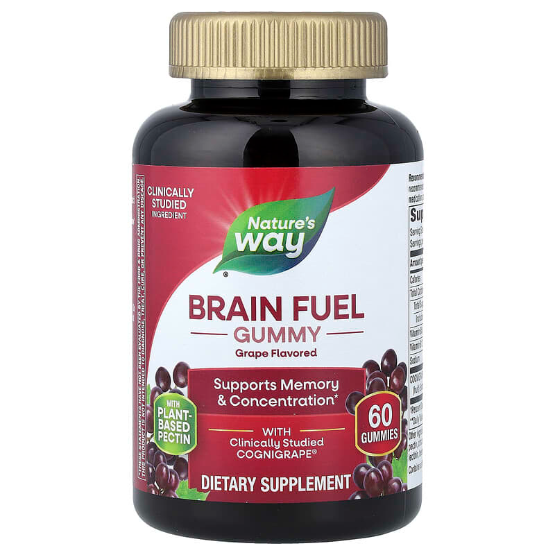 Підтримка пам'яті та концентрації Nature's Way "Brain Fuel" смак винограду (60 жувальних таблеток), фото 1