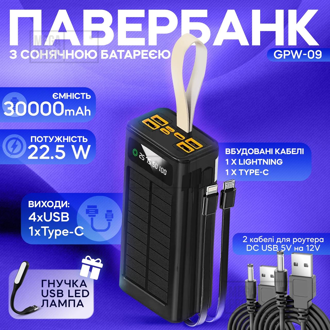 Повербанк для роутера 7GO GPW-09 30000 mAh комплект живлення Powerbank + USB шнур для вай фай роутера 12V, фото 1