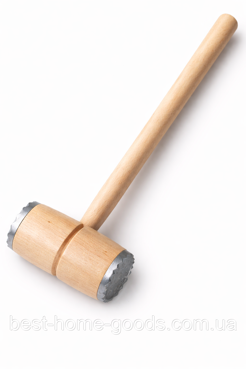 Молоток для відбивання м'яса дерев'яний з алюмінієвими краями, 30,5 см — міцний кухонний інструмент із буку, фото 1