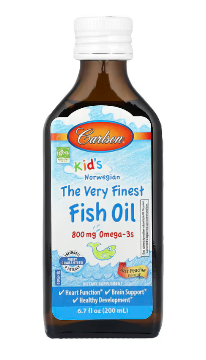 Kid's Norwegian The Very Finest Fish Oil Just Peachie 800 мг Carlson 200 мл, фото 1