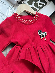 В'язане плаття на дівчинку з сердечками Червоний 86061, 48, XDY, Червоний, Для дівчаток, Зима, 104