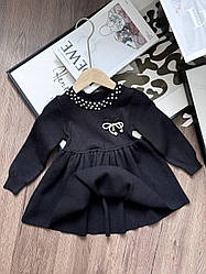 В'язане плаття на дівчинку з сердечками Чорний 86061, 48, XDY, Чорний, Для дівчаток, Зима, 110