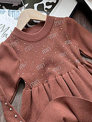 В'язане плаття "miu miu" з камінням Коричневий 76036, 48, XDY, Коричневий, Для дівчаток, Зима, 110