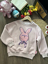 Кофта на дівчинку з принтом "Зайчик" на флісі Пудровий 95564, 76, Hone Baby, Пудровий, Для дівчаток, Зима, 128