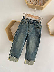 Джинси для дівчинки з відворотом широкі Сині 2100, 70, XIAOZHIT.X, Синій, Для дівчаток, Весна Осінь, 110