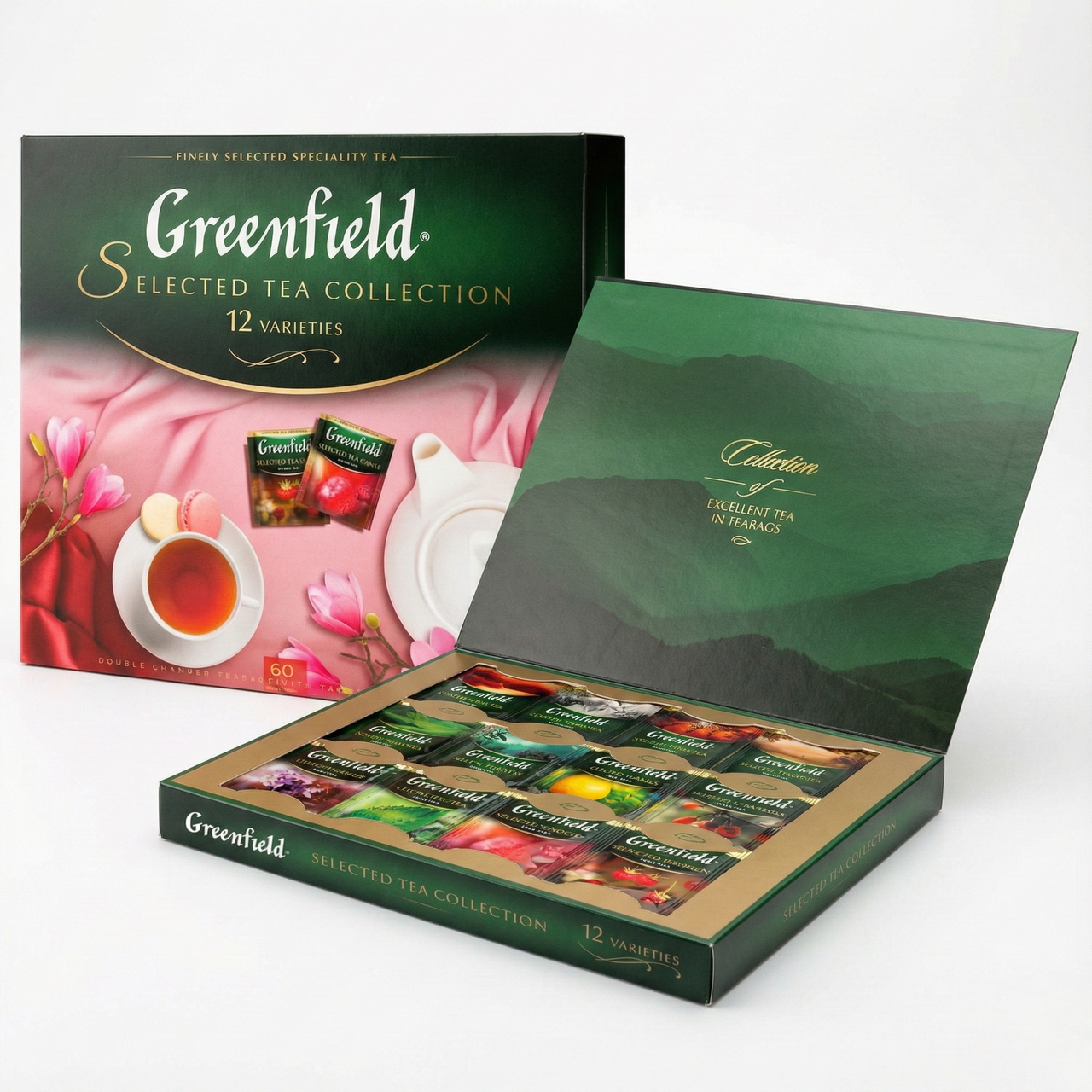 Набір чаю Greenfield Selected Tea Collection 12 видів (60 пакетів). Подарунковий набір чаю в пакетиках, фото 1