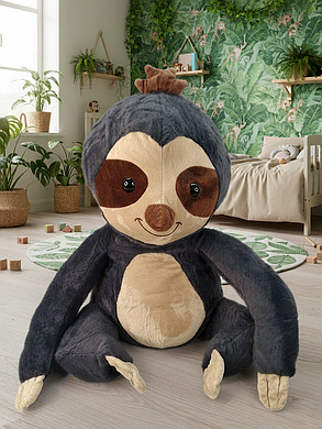 М'яка іграшка з пледом усередині Лінивець темно-сірий 40 см, фото 1