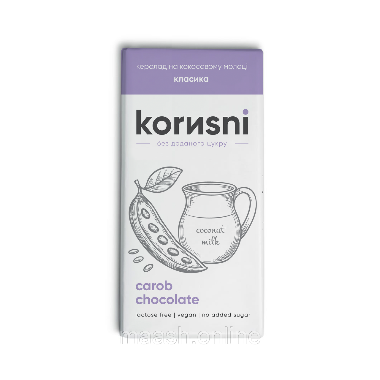 Шоколад Кероб Молочний Класичний без цукру Korusni Корисні, 90г, фото 1