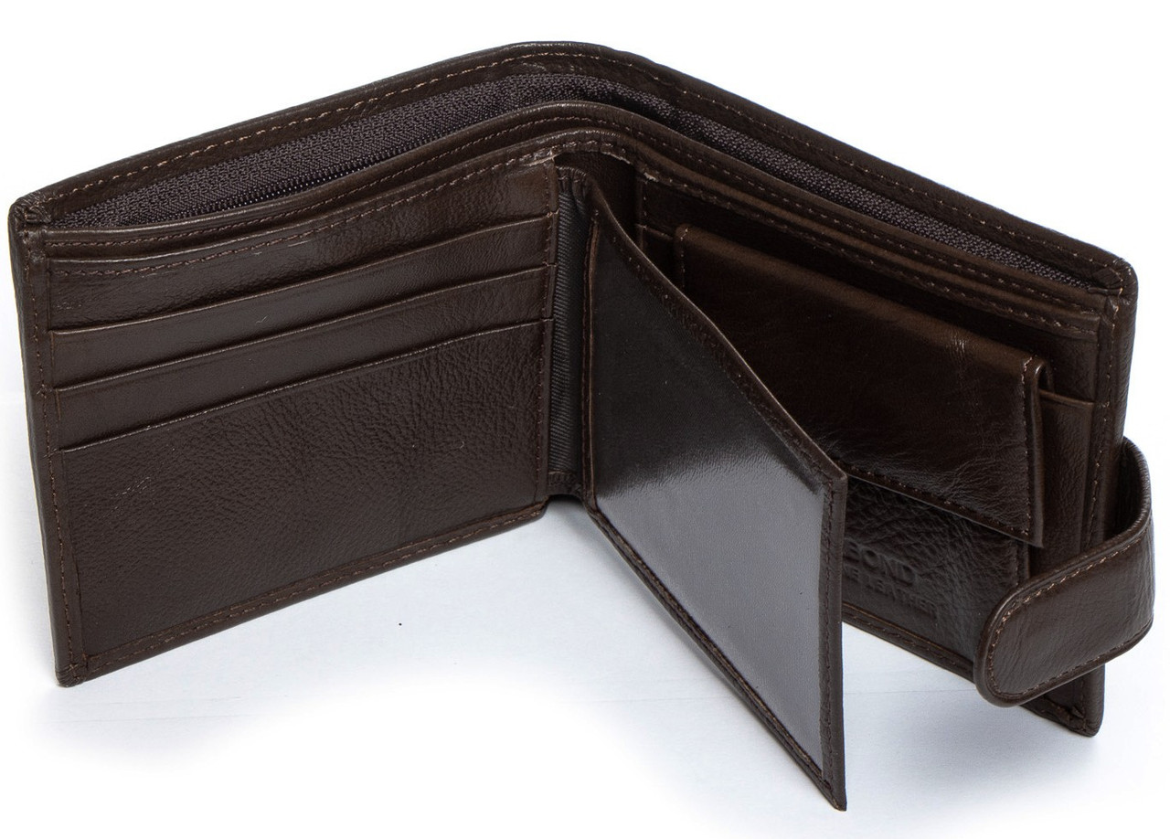 Гаманець чоловічий шкіряний коричневий із блоком для карток і монетницею на кнопці Dr. Bond M3
