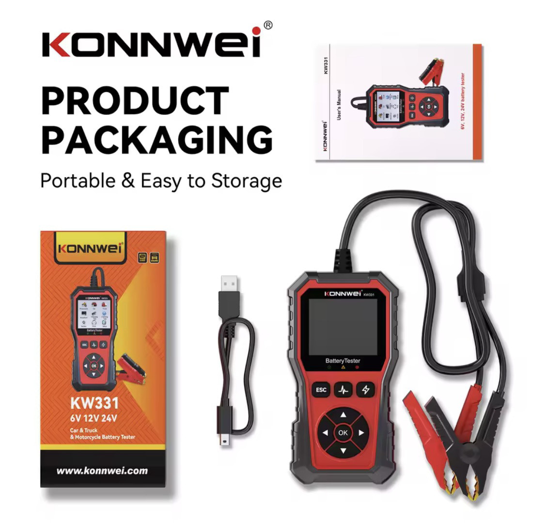 Konnwei KW331- тестер АКБ для авто, вантажівок(6-12-24V ), фото 1