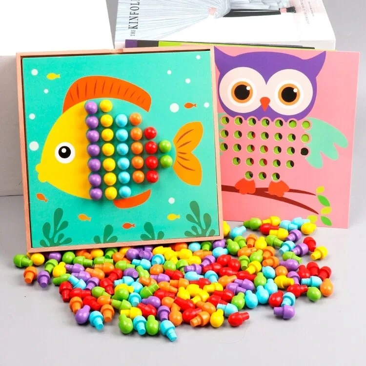 Дерев'яна мозаїка ігровий набір сортер головоломка для складання плоских фігур навчання кольору і логіці 9 карток, фото 1