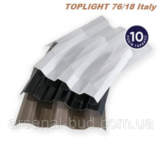 Полікарбонат профільований, для навісу, тераси, монолітний ( 0.8мм ) колір бронза 104Х600см TOPLIGHT 76/18 (Италия), фото 1