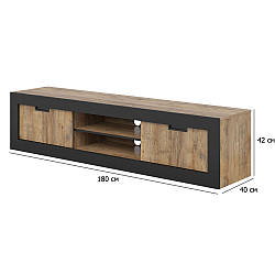 Тумба під телевізор підлогова Tudor 180 см дуб самдал та чорний мат з полицями та дверцятами в стилі лофт
