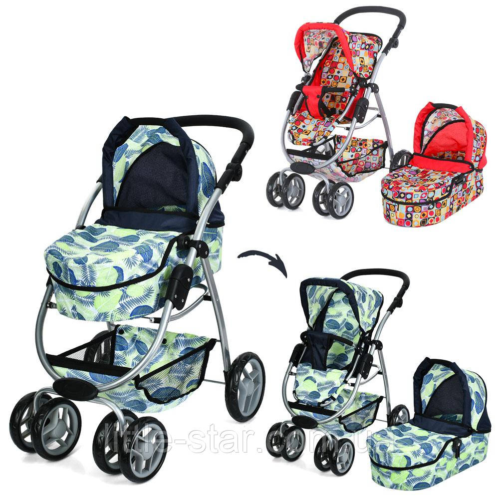 Коляска для ляльки 3в1 Melogo 9662, класика, висота до ручки 82 см, поворотні подвійні колеса