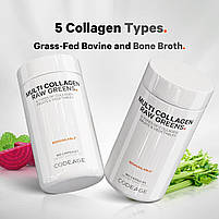 CodeAge Multi Collagen Raw Greens / П'ять типів колагену + 21 органічний фрукт і овоч 180 капсул BX361, фото 3