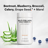CodeAge Multi Collagen Raw Greens / П'ять типів колагену + 21 органічний фрукт і овоч 180 капсул BX361, фото 4