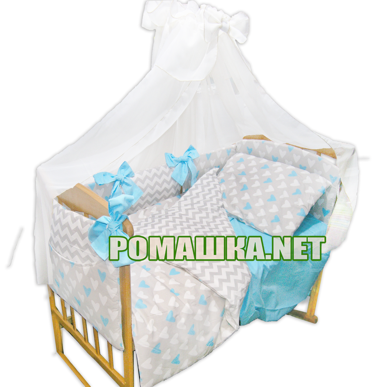 Комплект постельного белья для новорожденного 7 элементов с бортики подушечками одеяло 120х90 см 3388 Голубой - фото 3 - id-p493207818